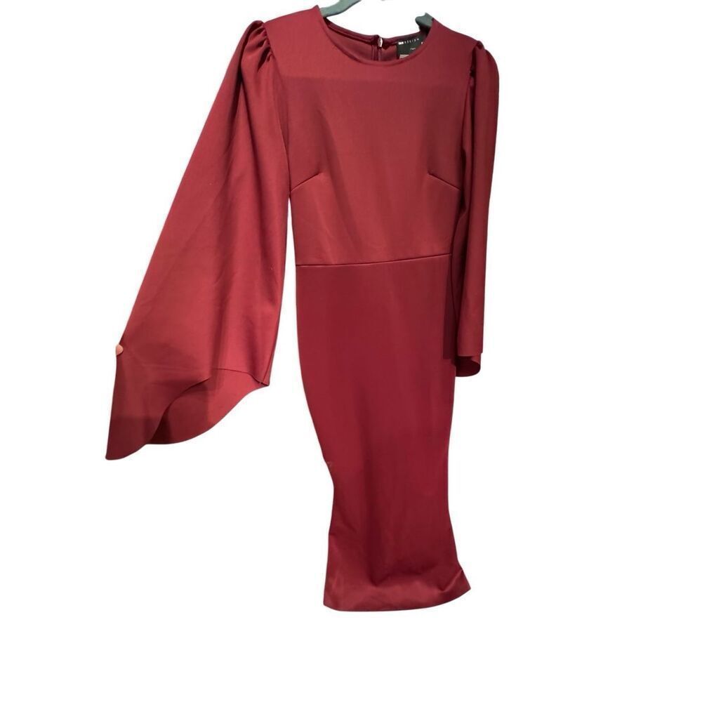 ASOS Bell Sleeve Mermaid Maxi Dress in Burgundy Full Length Sheath 4 - Picture 4 of 14
